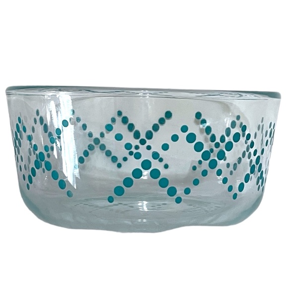 Pyrex Bowl 5.5” Diameter MCM Design Clear Glass Blue Dot Diamond Pattern - Picture 5 of 10
